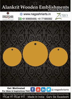 Brand Zero MDF Circle Shape Pendant And Earrings Jewelry Base - Pack of 3 Pcs