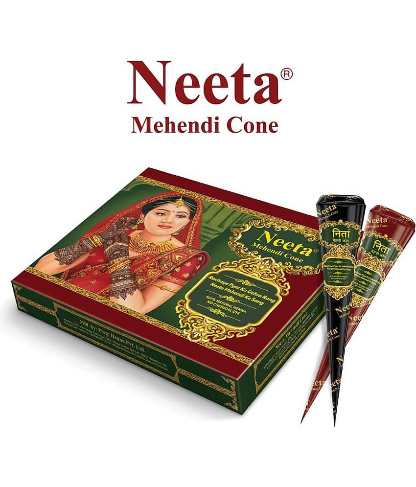 Neeta Mehendi Cones for Hand Desgning & Wedding, Bridal Mehandi Cone Reddish Brown Color 12 Pcs in 1 Box (Pack of 2)