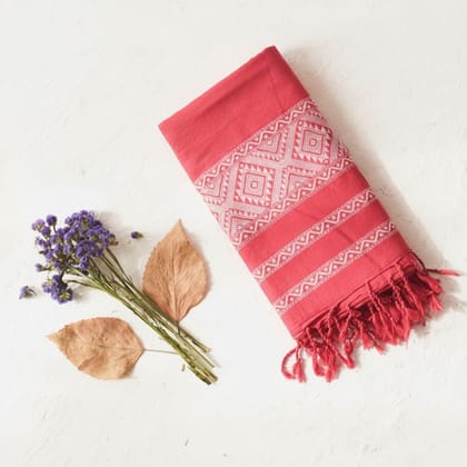 Ethnic Embroidered Red Dupatta with Tassels