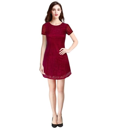 Women's Rasal Solid Round Neck Cap Sleeve Dresses (Maroon, XL)-PID56845 Women's Rasal Solid Round Neck Cap Sleeve Dresses (Maroon, XL)-PID56845