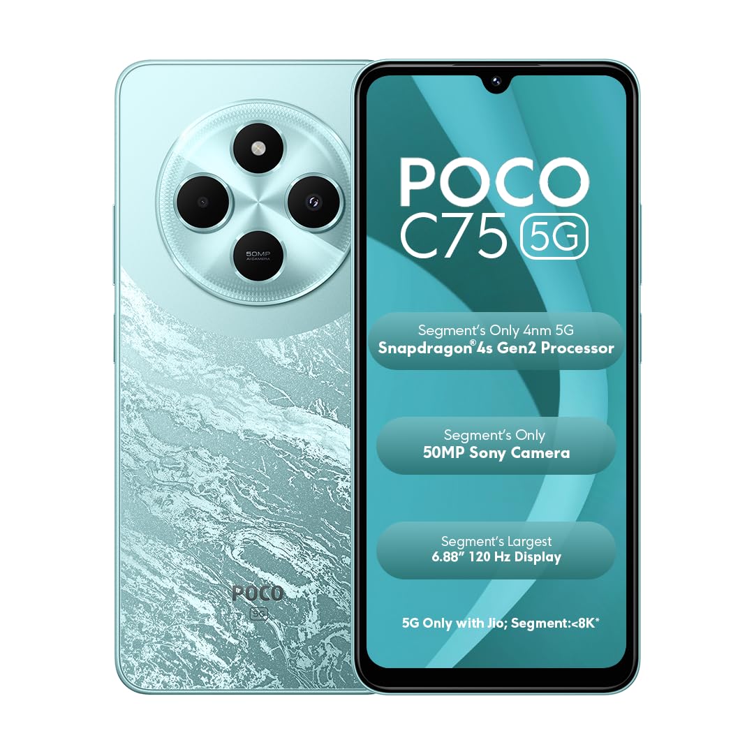 POCO C75 5G Aqua Bliss|4GB RAM 128GB ROM|6.88 inch HD+ Display|50MP Camera|5160 mAh Battery