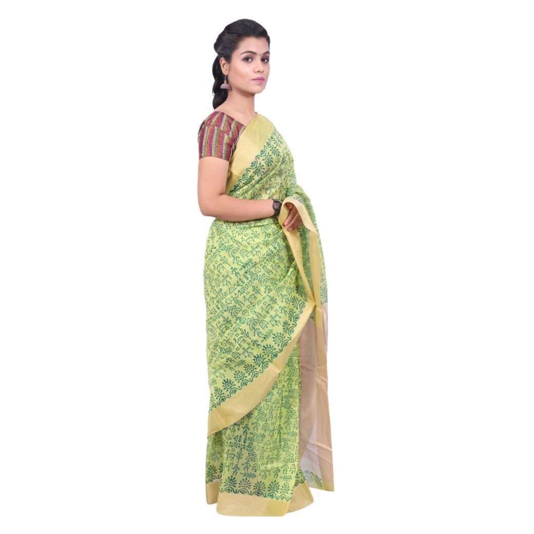 HANDLOOM CHANDERI PRINTED SAREE WITH BLOUSE (SKU - 1SCZ01260221 SAREE- 9)