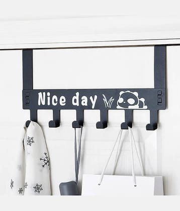 Heavy-Duty Over Door Hook Carben Steel | Nice Day Print Hook | Cloth Hanger for Door | Removable Door Hook | Towel Hanger Bathroom Door | Black !! 6 Hooks !!