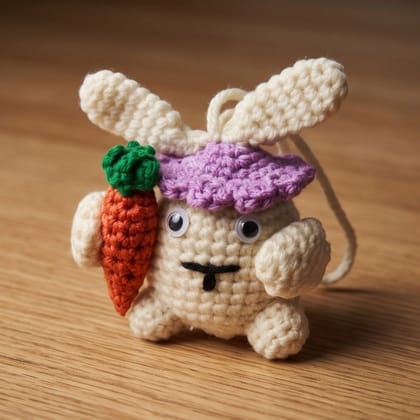 Handmade Crochet Bunny with Carrot Hanging Charm