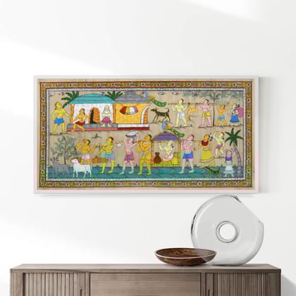 Tribal Life Patta Tussar Painting