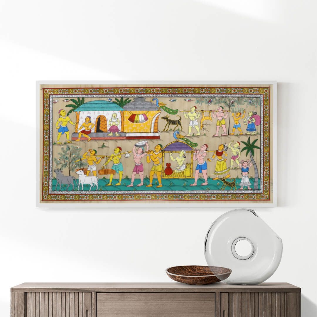 Tribal Life Patta Tussar Painting