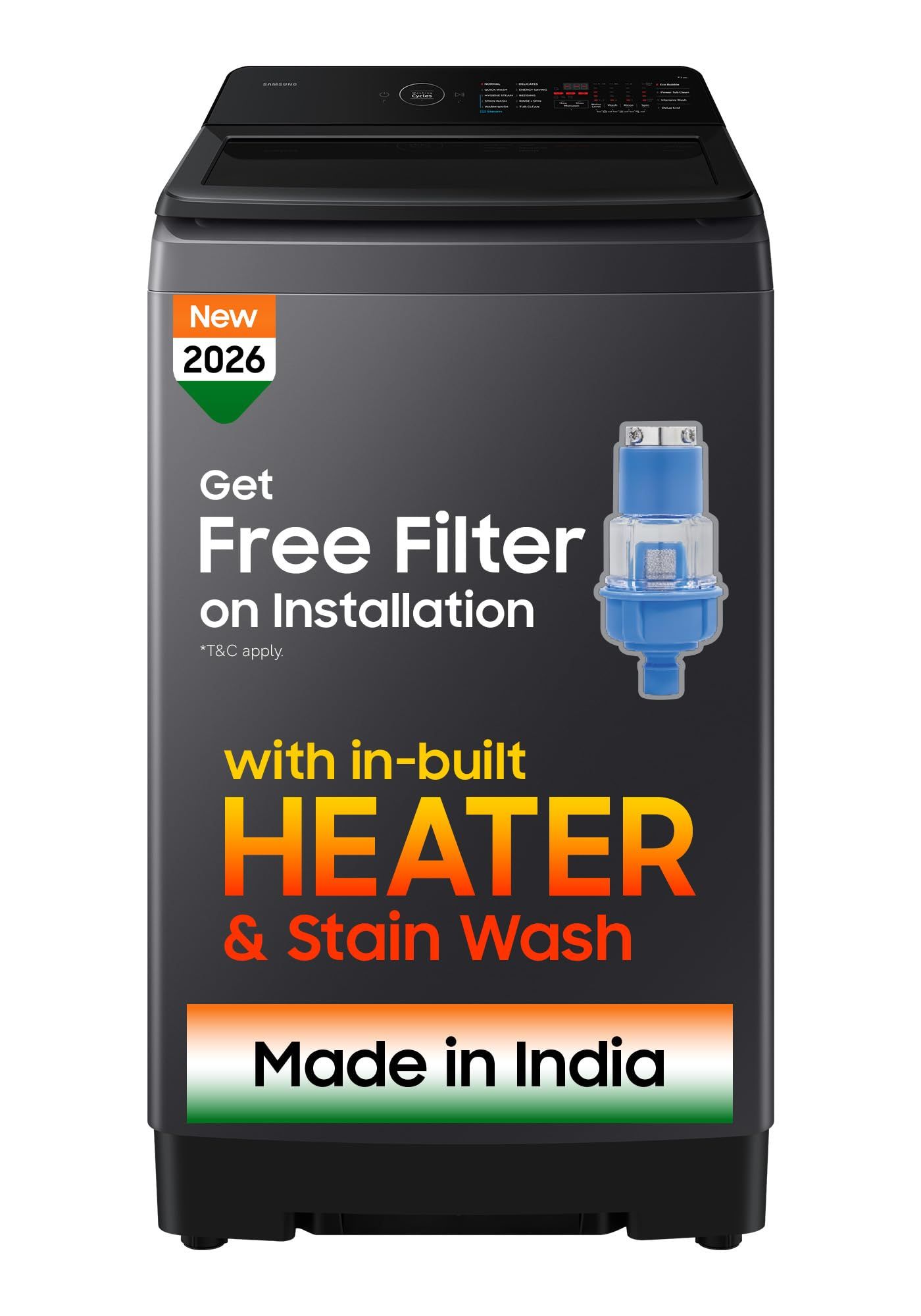 Samsung 8 Kg, 5 Star, Hygiene Steam, Ecobubble, Quick Wash, Soft Closing Door, Digital Inverter, Fully-Automatic Top Load Washing Machine (WA40F08H2CTL, In-Built Heater, Stainwash, Deep Charcoal) Samsung 8 Kg, 5 Star, Hygiene Steam, Ecobubble, Quick Wash