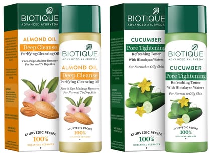 Biotique Bio Cucumber Pore Tightening Toner, 120ml & Biotique Bio Almond Oil Soothing Face and Eye Makeup Cleanser, 120ml Biotique Bio Cucumber Pore Tightening Toner, 120ml & Biotique Bio Almond Oil Soothing Face and Eye Makeup Cleanser, 120ml - Multicol