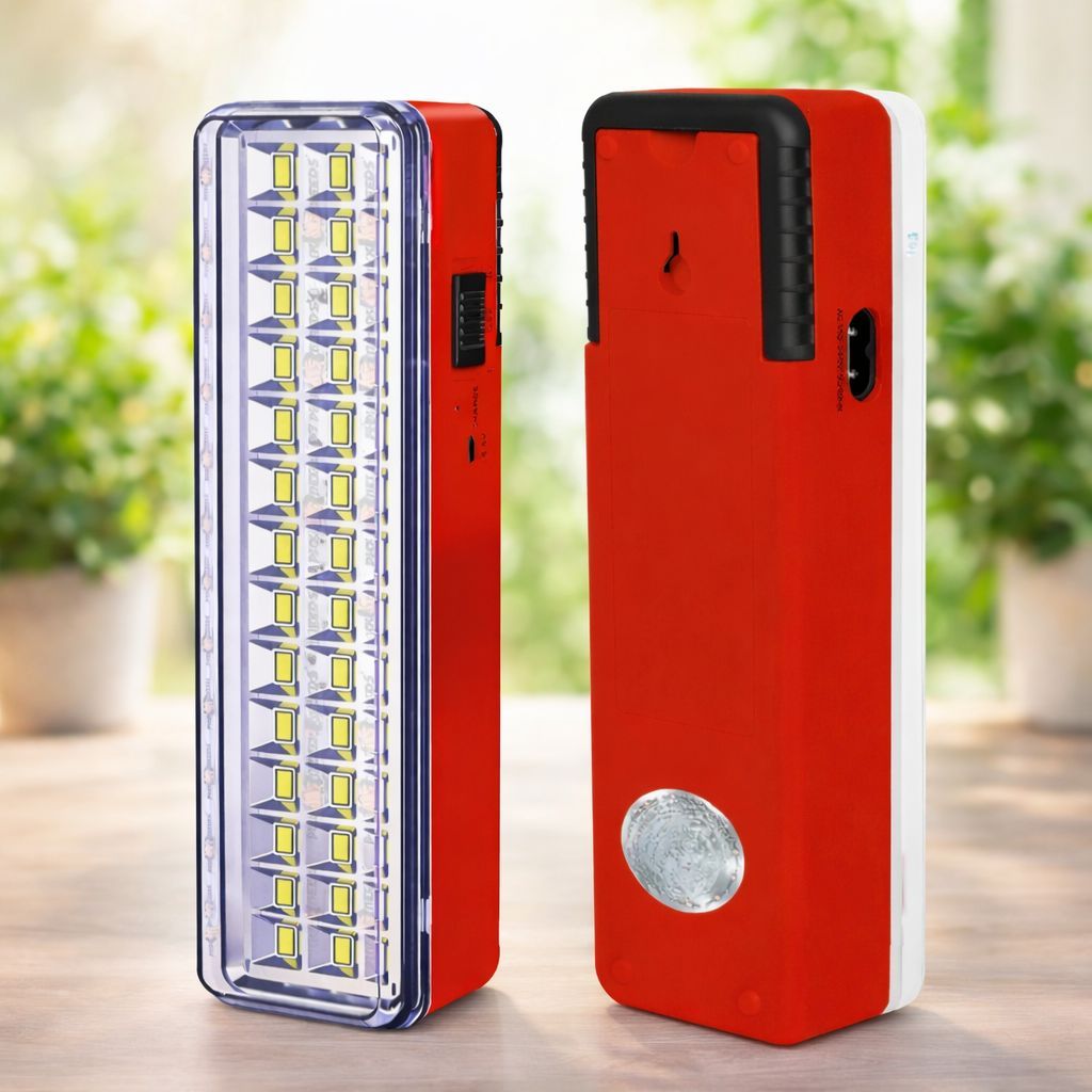 SPARKWORLD Rechargeable Emergency LED Light (Red Body) | 39 SMD LEDs | Wall-Mountable Torch with Adjustable Brightness Ideal for Home, Office, Camping