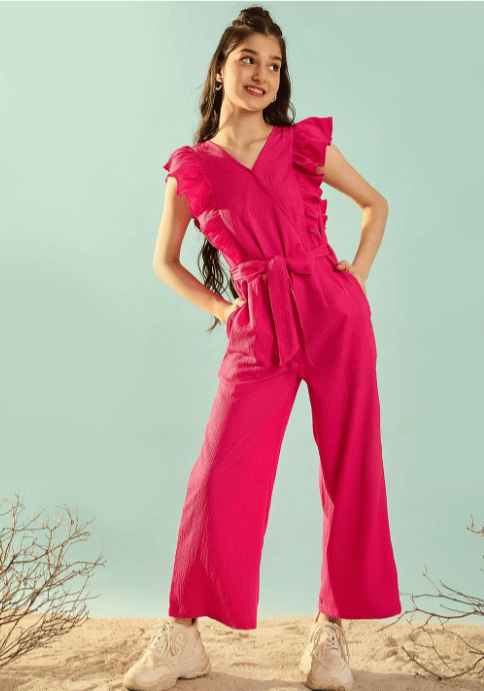 Girls Waist Tie-Up Basic Jumpsuit