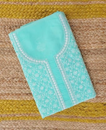 Hand-Embroidered Chikankari Cotton Suit | Sea Green
