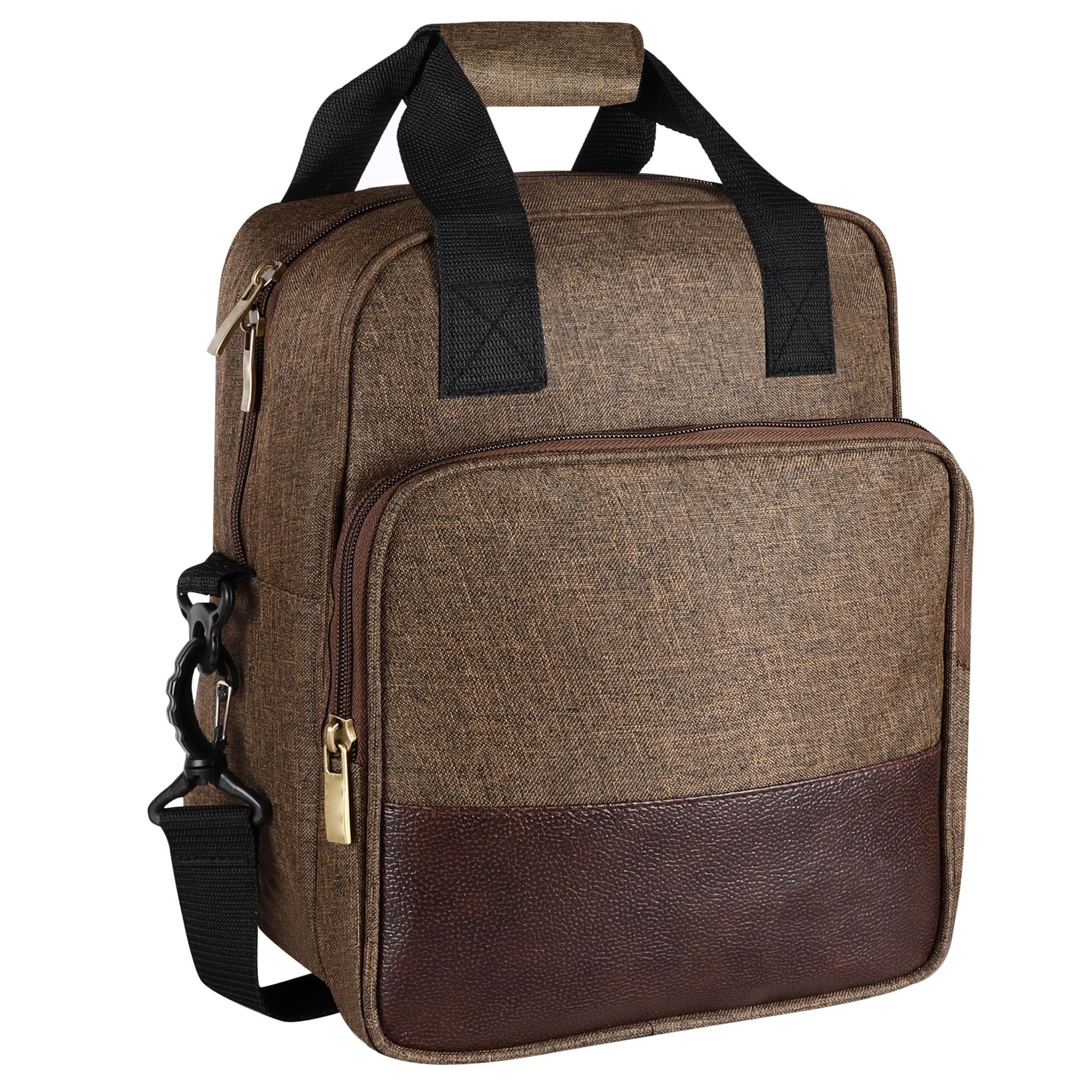 Insulated Lunch Bag | Large Space Fits 2 Lunch Boxes & 1Ltr Water Bottle, Front Cutlery Compartment (Khaki & Brown Color) TB15