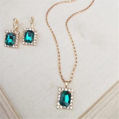 Stone Pendant Necklace Chain Set with Earrings (1 Set / Mix Color & Design)