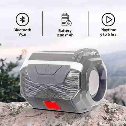 Wireless Bluetooth Speaker with Mic, FM Radio, AUX, USB, TF Support and 6Hrs Playtime - Hands-Free Calling and Rechargeable Battery Color - Grey