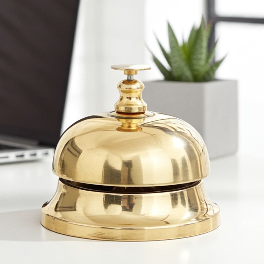 Brass Office Table Bell In Brass Polish Finish, Height : 3 Inch (ZMAS160 A)