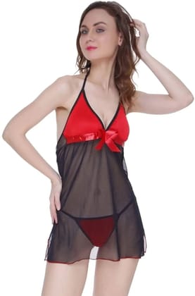 Sexy Red and Black Sheer Babydoll Lingerie  Nightwear Set