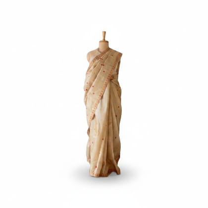 Beige Floral Embroidered Saree