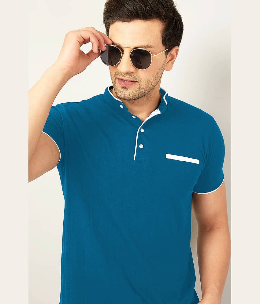 GESPO Pack of 1 Cotton Blend Regular Fit Men's T-Shirt ( Teal Blue )