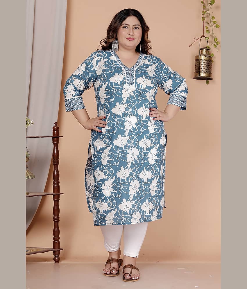Avnii Women Cotton Printed Straight Kurti ( Blue )