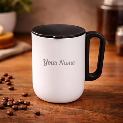 Custom Name Coffee Mug with Lid Modern Drinkware Gift