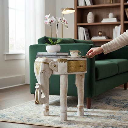 Handicraft Elephant Shaped Wooden Tea Table | Bedside Table-End Table Handicraft Elephant Shaped Wooden Tea Table | Bedside Table-End Table