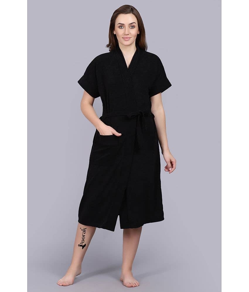 Poorak Black Free Size Bathrobe ( Pack of 1 )
