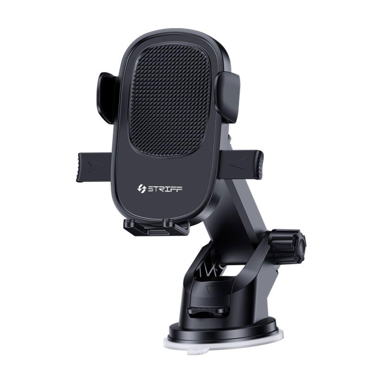 STRIFF Adjustable Car Mobile Holder for Windshield, Dashboard and Other Suitable Surfaces, Strong Suction Cup, 360 Rotatable,Compatible with 4 to 6 inch Devices, One Click Quick Release(Black)