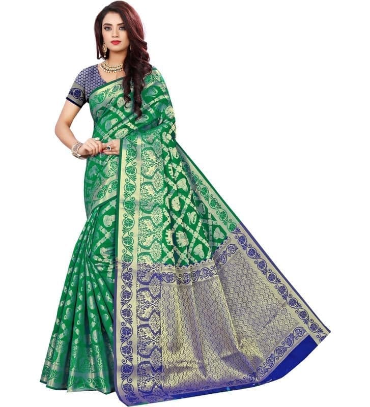 Women's Jacquard Woven Saree With Unstitched Blouse 5.5Mtr (Green)-PID54605