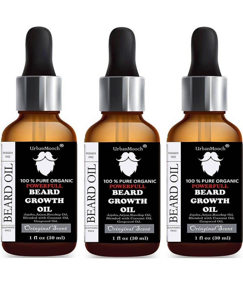 Urbanmooch Organic Powerful Beard & Mustache Growth Oil With Jojoba & Argan 90 mL Pack Of 3(Each 30mL)