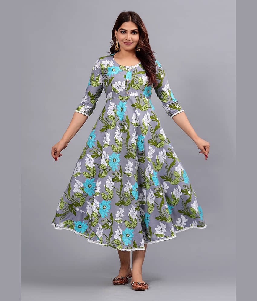 ANNEIV Rayon Printed Anarkali Women's Kurti - Grey ( Pack of 1 )