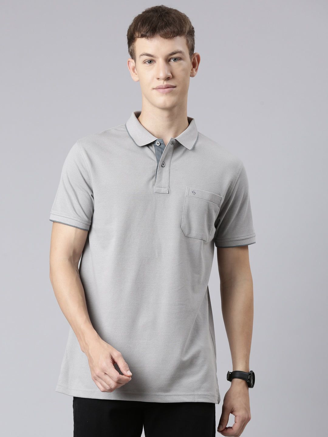 Classic Polo Men's Casual Solid Silver Half Sleeve Slim Fit T-Shirt | TOY-NOVA-SILVER SF P