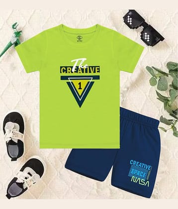 MIST N FOGG Pack of 1 Unisex Cotton Blend T-Shirt & Shorts Set ( Green )