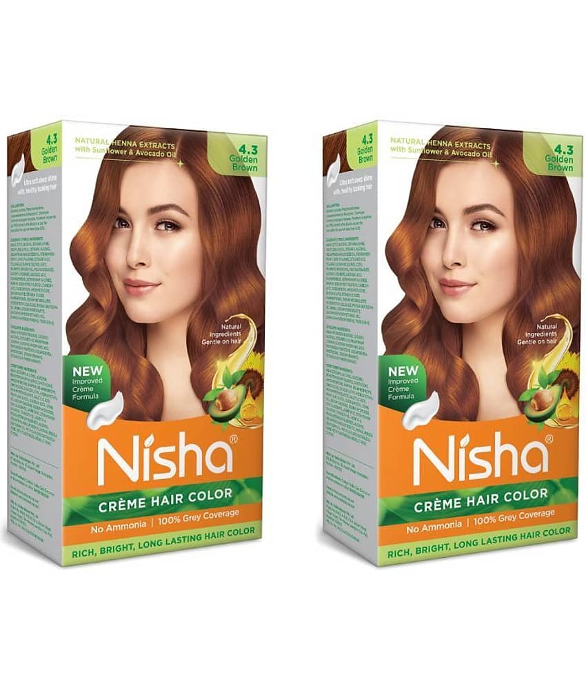 Nisha Creme Hair Color 4.3 Golden Brown 120g Pack of 2, Permanent Hair Colour, No Ammonia, 100% Grey Coverage