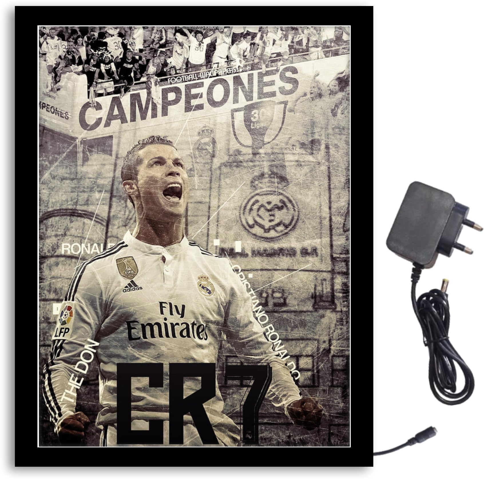 NOKKES Ronaldo CR7 Cristano Ronaldo Light Photo Frame 8X10 inch Led Light photo Frame With Light Adaptor Led Light Photo Frame Black Color Photo Frame_AQW126