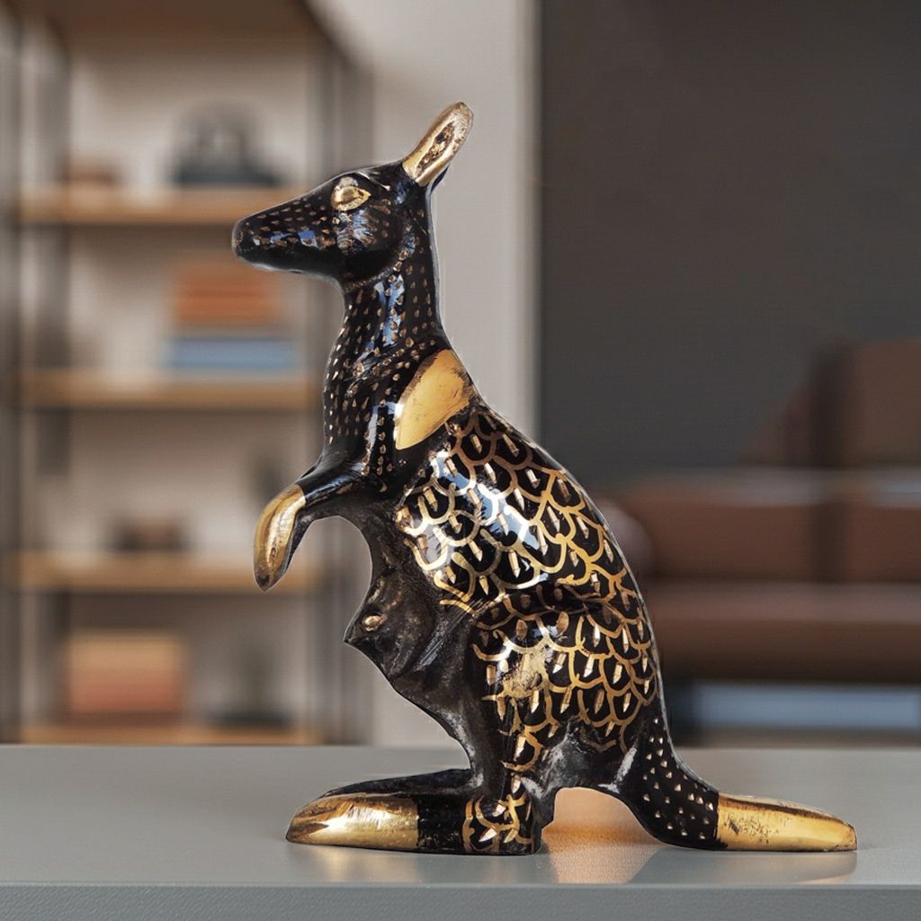 Handcrafted Brass Kangaroo Decorative Showpiece Statue for Home Decor, Height : 6 Inch (ANMAS216 A)