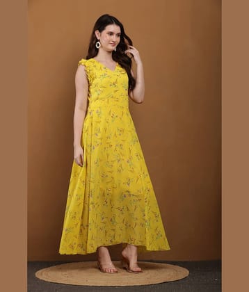 vivient Women Georgette Printed Fit & Flare Dress ( Multicolor 1 )