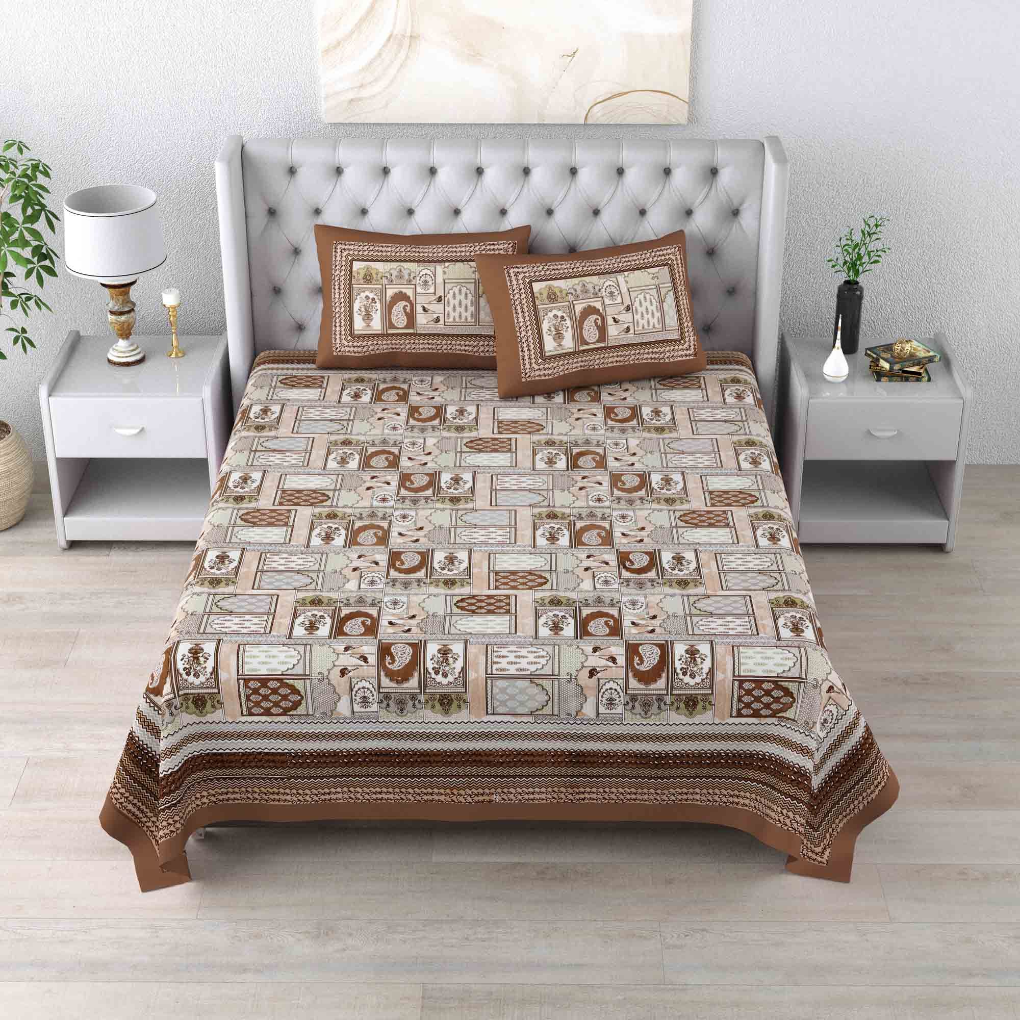 Brown Paisley Printed Bedsheet Set with Pillowcases