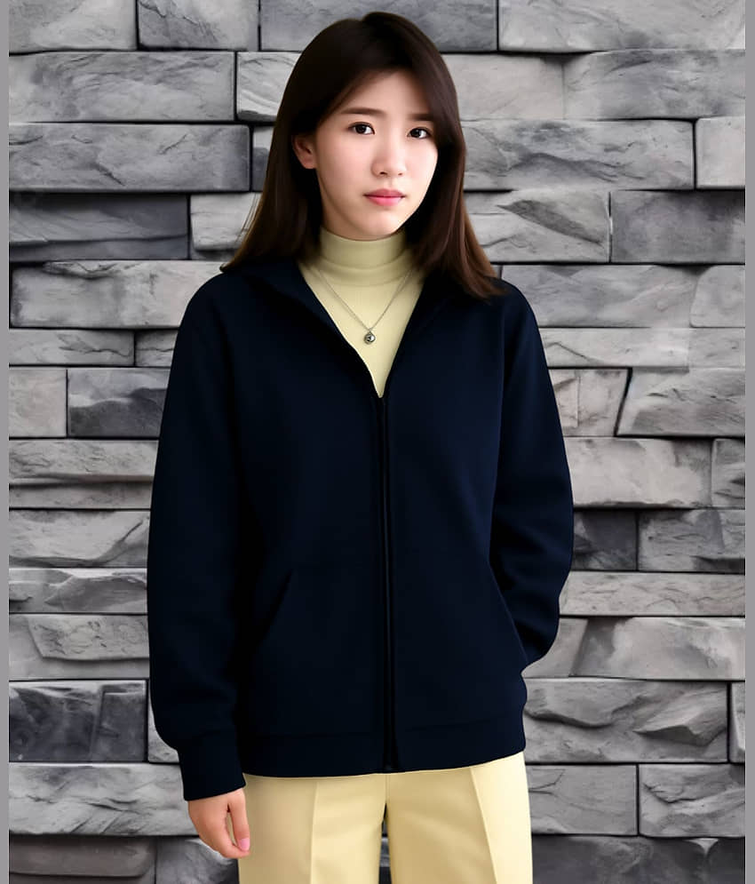 Parona Women Fleece Hooded Sweatshirt For ( Navy Blue )