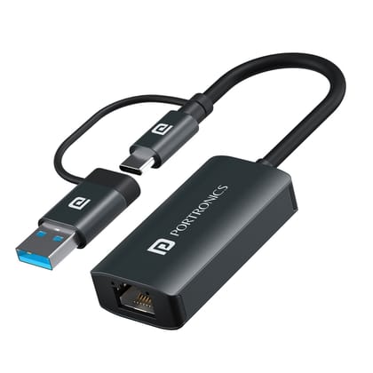 Portronics Mport X1 Gigabit Ethernet Adapter with Dual Plugs (Type C + USB), RJ45 LAN Port, 1000 Mbps Internet Speed, 10 cm Long Cable, Compatible with Laptop & Desktop Portronics Mport X1 Gigabit Ethernet Adapter with Dual Plugs (Type C + USB), RJ45 LAN Port, 1000 Mbps Internet Speed, 10 cm Long Cable, Compatible with Laptop & Desktop