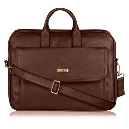 LOREM Glossy Brown Color Faux Leather 9.44L Messenger Bag for Men � Fits Up to 15.6" Laptop � Suitable for Lenovo, Dell, HP, MacBook BG113