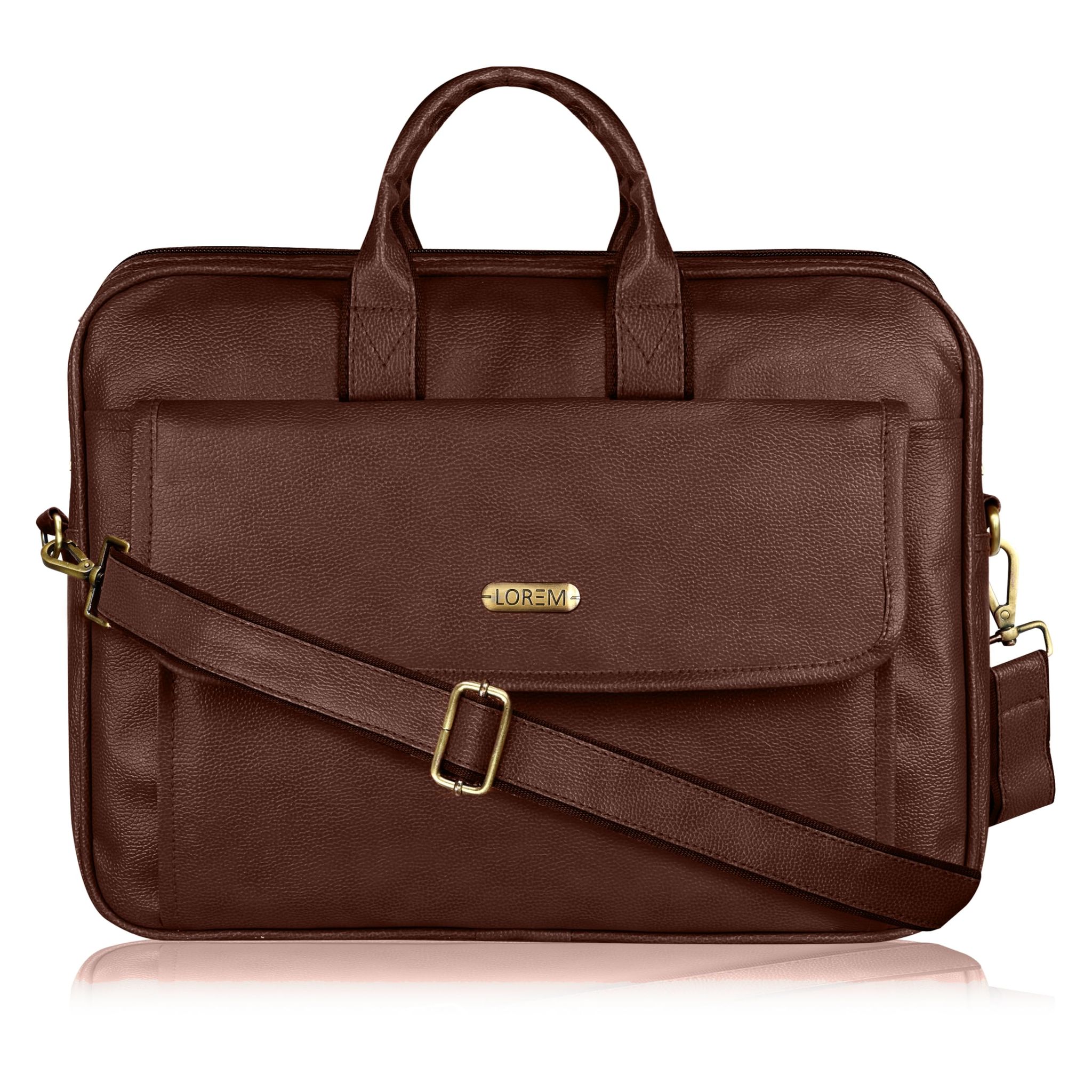 LOREM Glossy Brown Color Faux Leather 9.44L Messenger Bag for Men � Fits Up to 15.6" Laptop � Suitable for Lenovo, Dell, HP, MacBook BG113