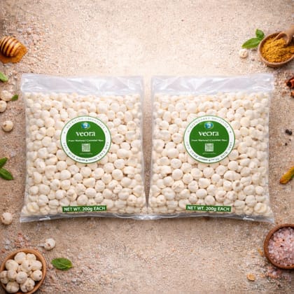 Veora Organics Makhana (Fox Nuts) Combo Pack | Premium A-Grade Natural Phool Makhana | Healthy Roasted Snack | High Protein & Fiber | Gluten-Free Superfood | 200g Each (Pack of 2)