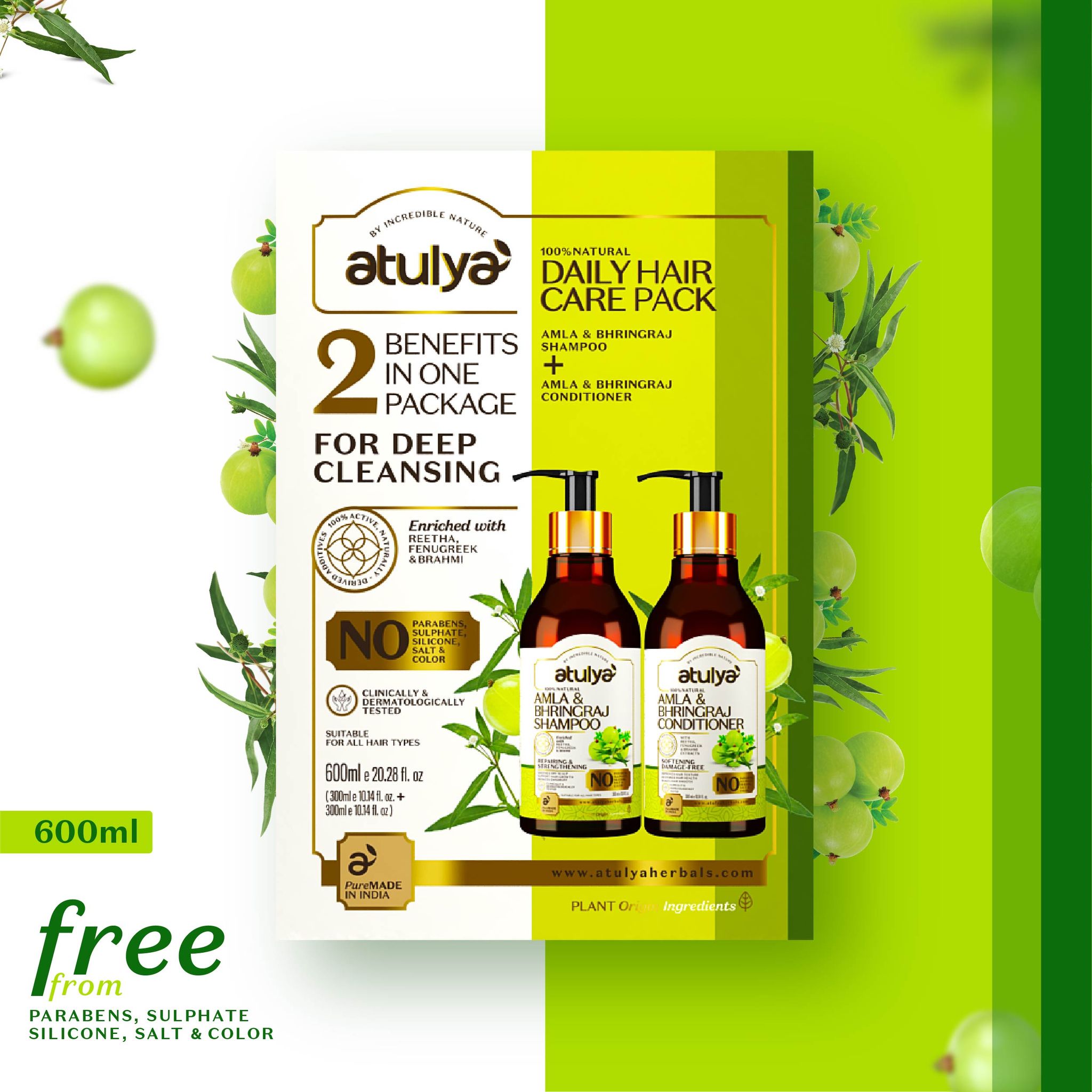 Atulya Amla & bhringraj Shampoo + Conditioner |Daily Hair Care Pack - 300ml Each
