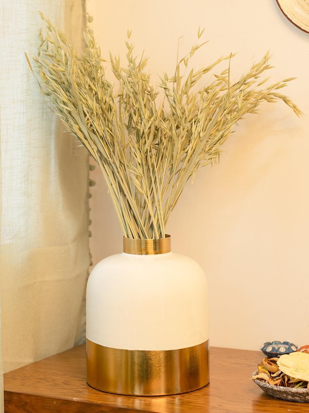Decorative Enamel Vase - Golden & White