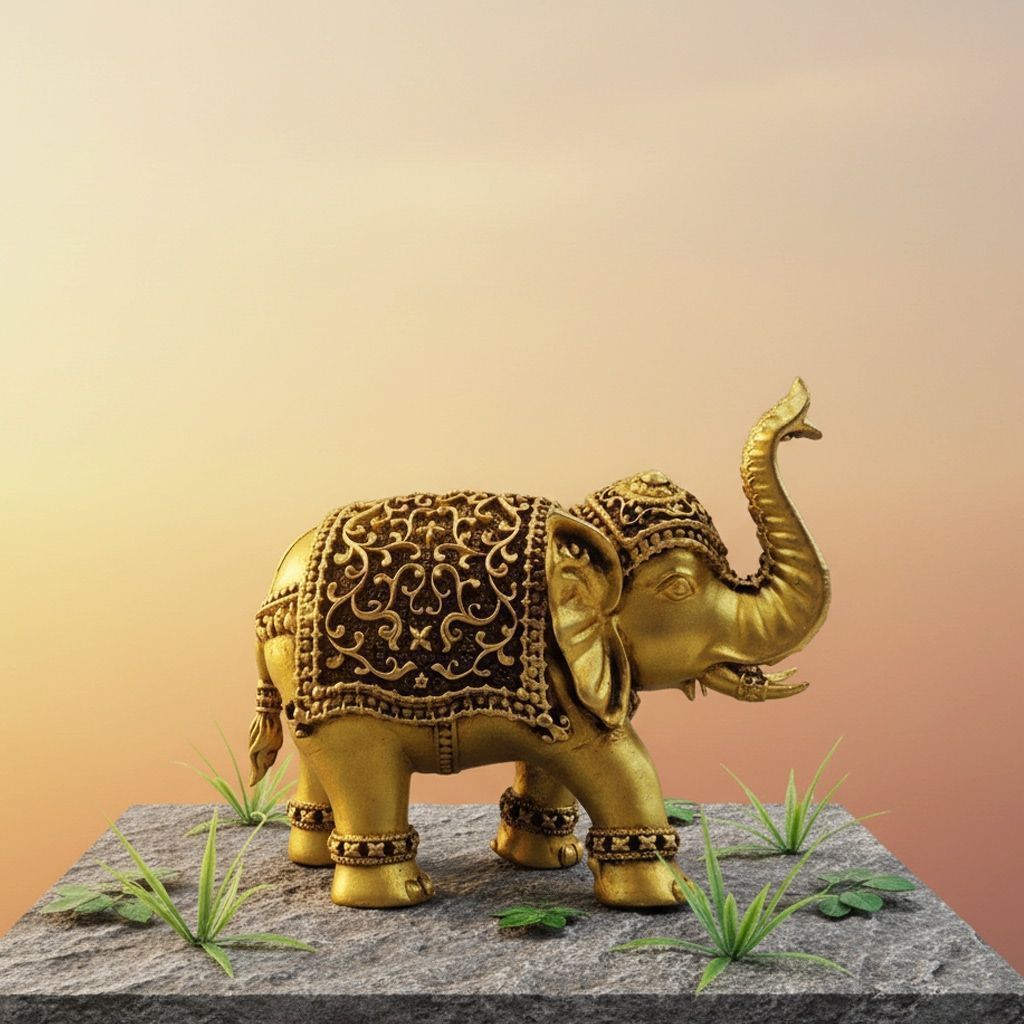 Brass Elephant Decorative Statue | Vastu Home Decor, Height : 4 Inch (BSMAS1707 Y)