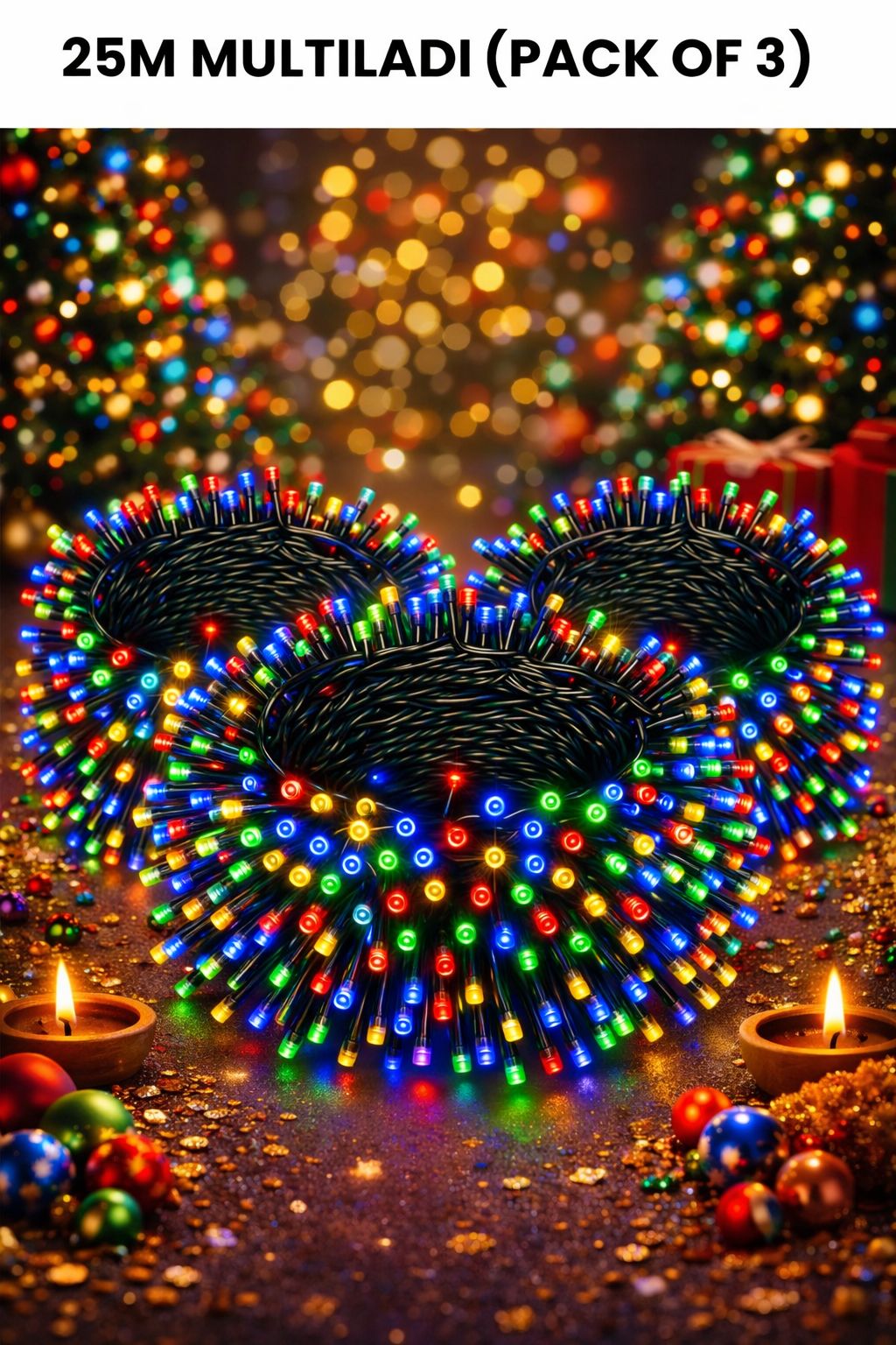 SPARKWORLD 21 Meter Multicolor LED Decorative Rice Light (Pack of 3) | Festival & Party String Ladi with Steady Glow