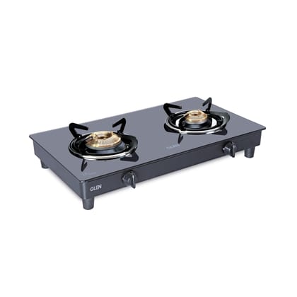2 Burner Glass Gas Stove with High Flame Brass Burner Black (CT1021GTHFBBBL) - Manual/Auto Ignition