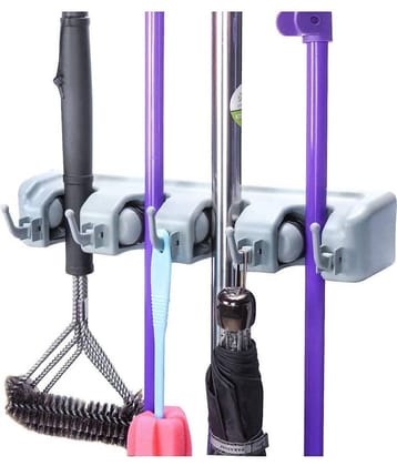 Mop and Broom Holder, Multipurpose Wall Mounted Organizer Storage Hooks, Ideal Broom Hanger for Kitchen Garden and Garage(Grey Colour)