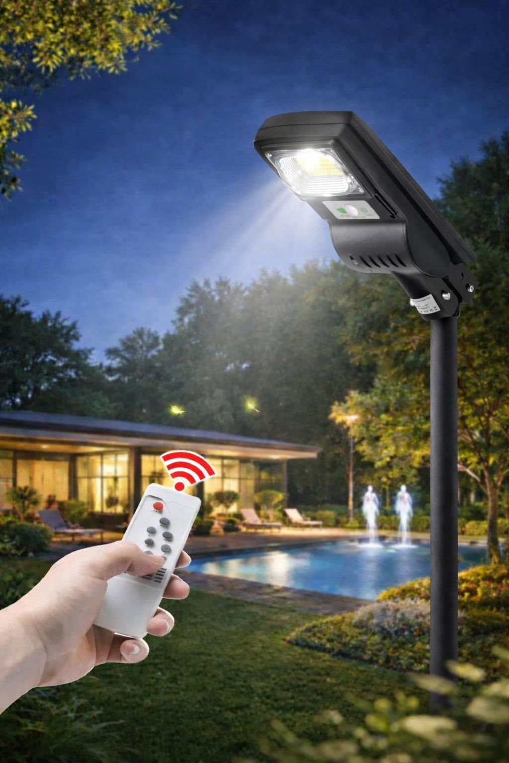 SPARKWORLD 30W All-in-One Solar LED Street Light Remote & PIR Motion Sensor, 3/5/8 Hrs Timer, IP65 Waterproof | Size: 4 Ah