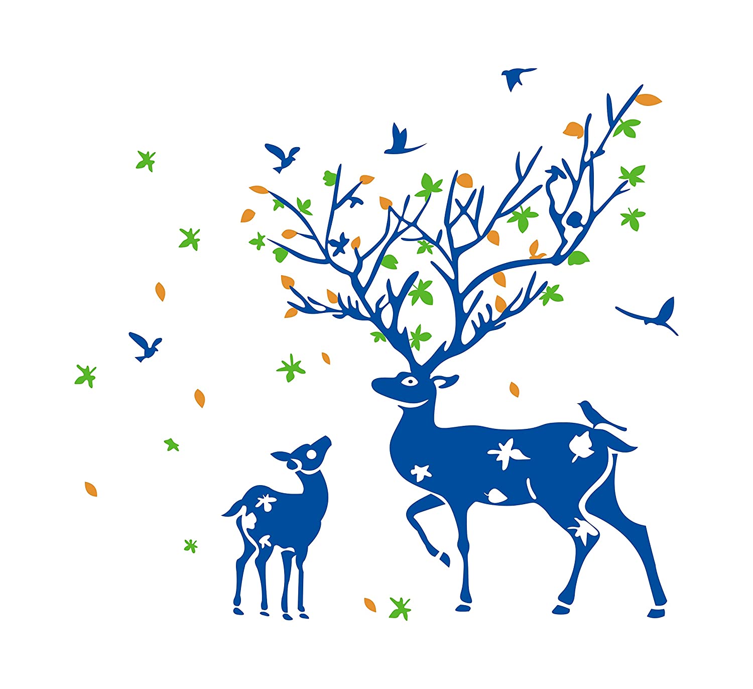DreamKraft Deer Mom and Little Deer Fawn Wall Sticker (Multicolor PVC Vinyl 89 cm X 81 cm)